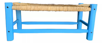 Banca Artesanal Azul Madera Forja Y Tule Estilo Antiguo.