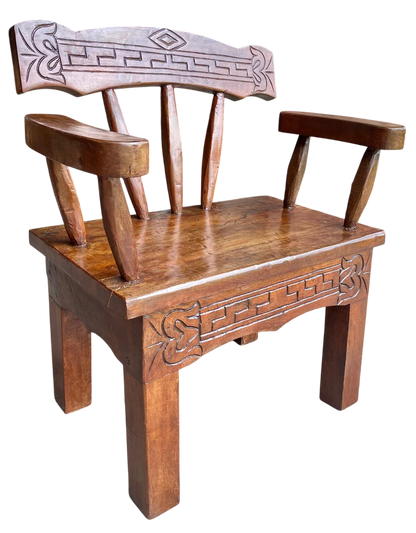 Antique and Original Hand-Carved Mesquite Wood Bench