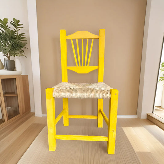 Yellow Handmade Chair Sustainable Wood Antique Style.