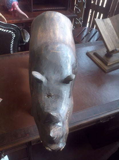 Antigua Escultura Grande De Rinoceronte De Madera
