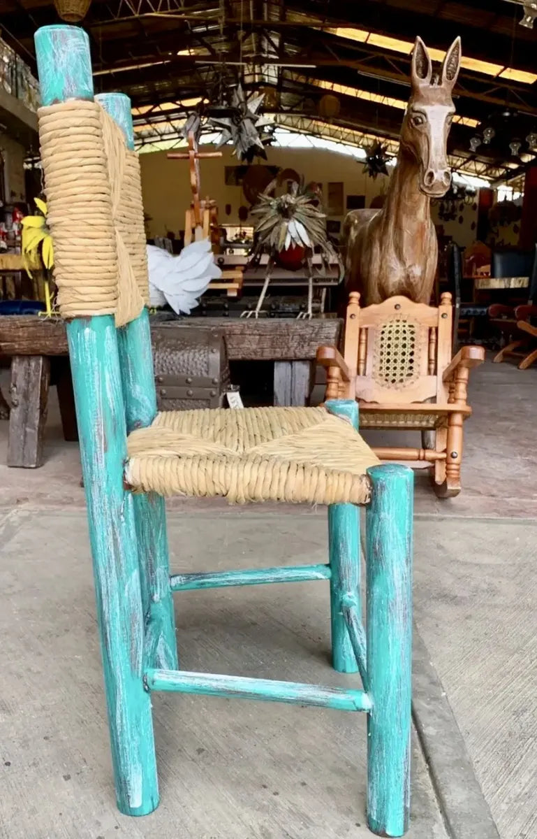 Silla Artesanal Madera Y Tule Sustentable Estilo Vintage