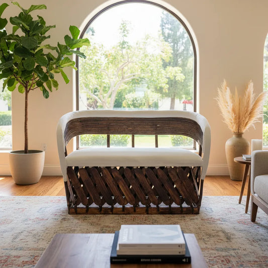 Sillon Love Seat Equipal Blanco 2 Personas Estilo Varas Blanco Piel De Cerdo