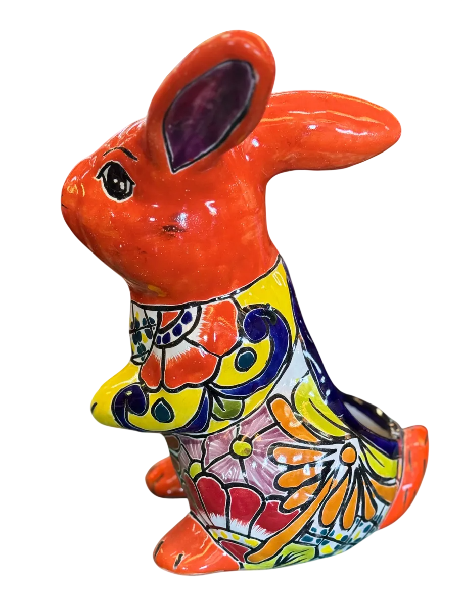 Exclusiva Maceta De Conejo En Fina Talavera. Estilo Antiguo Talaveriado Conejo