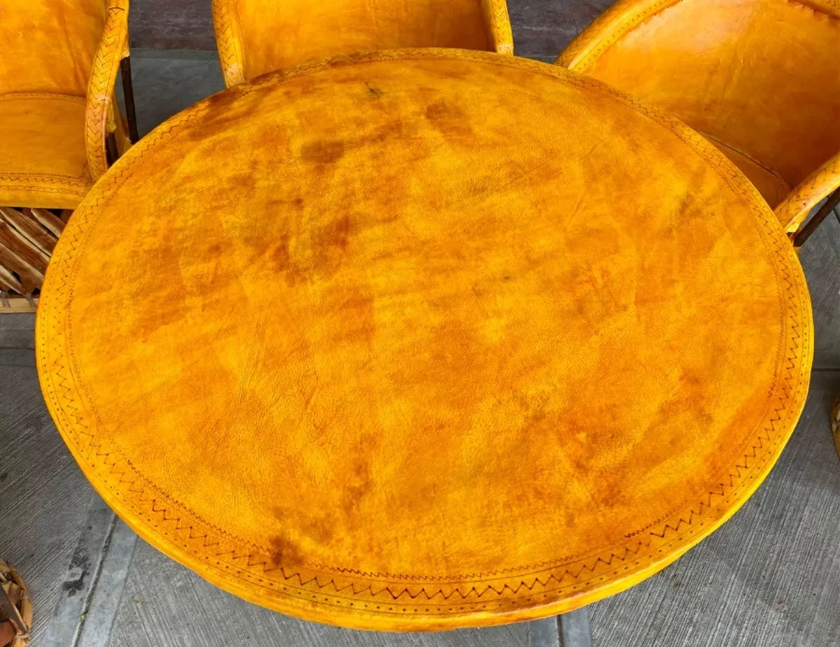 Comedor De Equipal 6 Sillas Pirograbado Estilo Antiguo.