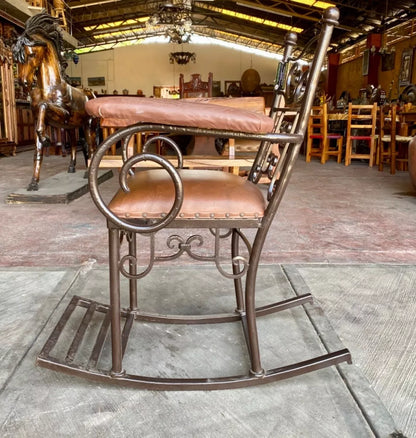 Silla Mecedora De Hierro Forjado Y Madera Estilo Antiguo