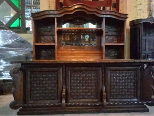 Antique Mesquite Wood and Wrought Iron Cantina Bar