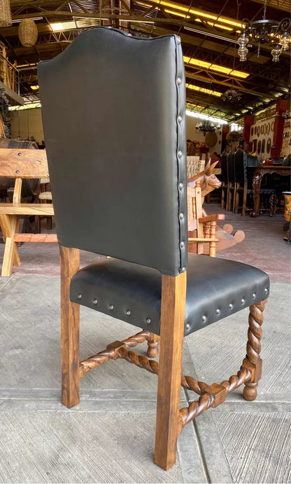Silla Comedor Madera Mezquite Y Piel Estilo Torzal Antiguo