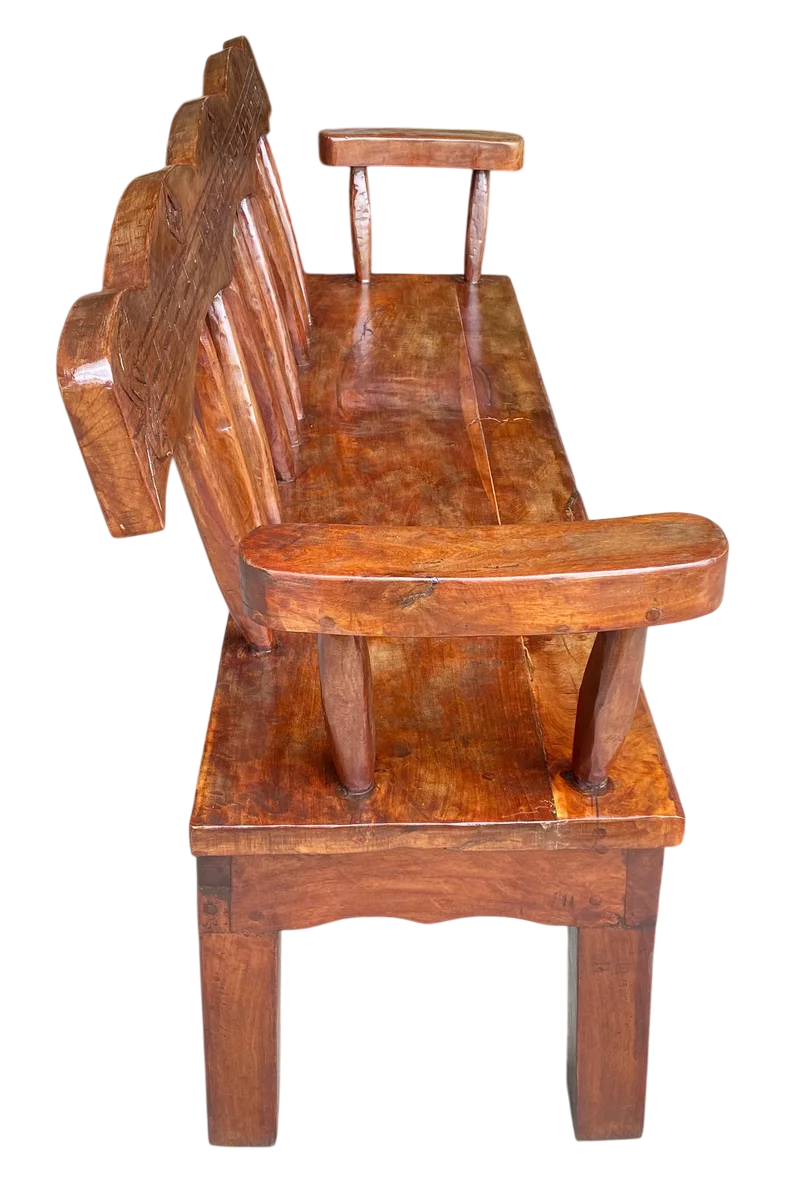 Antigua Y Original Banca Madera De Mezquite Labrada A Mano