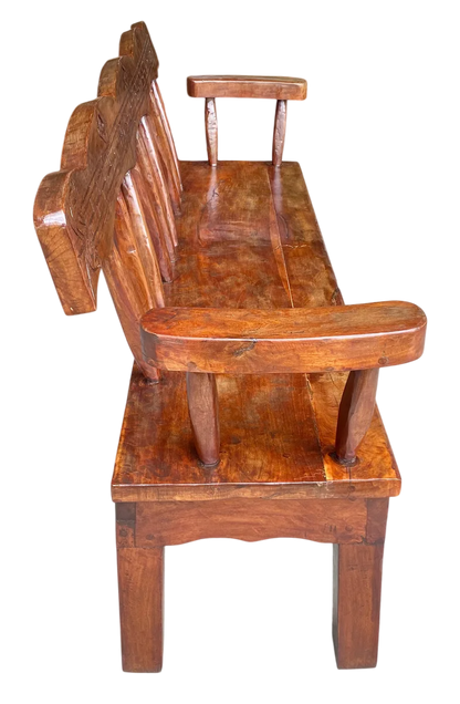 Antigua Y Original Banca Madera De Mezquite Labrada A Mano