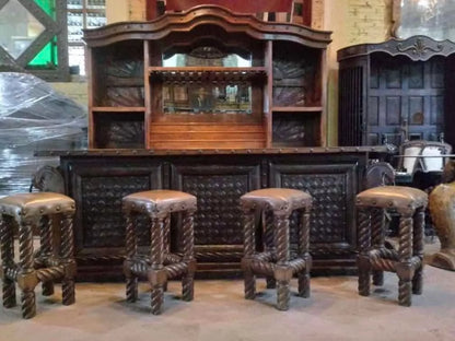 Barra Cantina De Madera Antigua De Mezquite Y Hierro Forjado