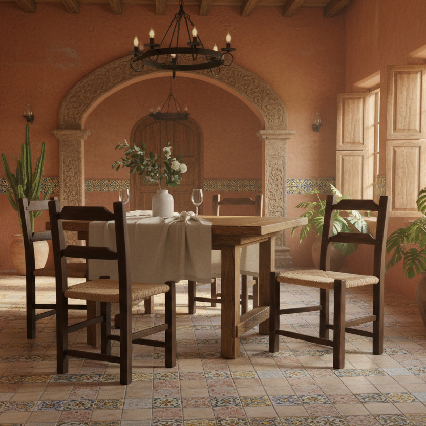 Silla Artesanal De Madera Sustentable Estilo Antiguo. Tule Natural Chocolate Tule Natural