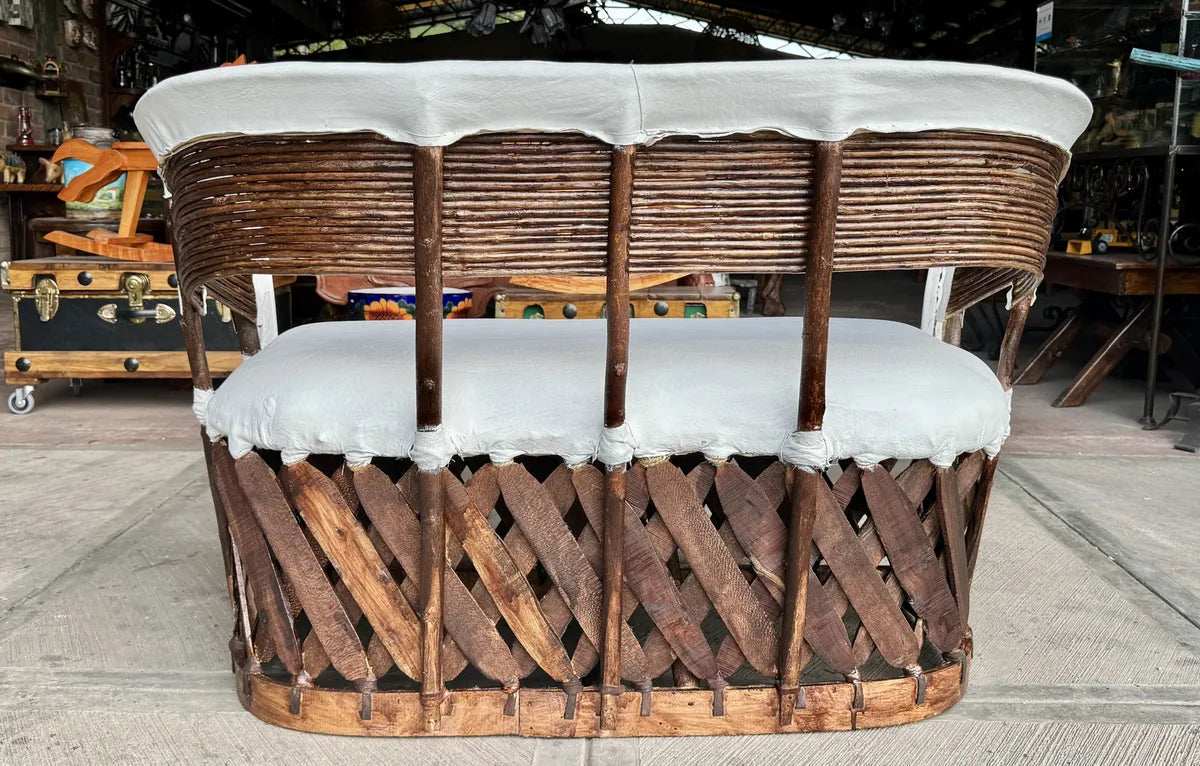 Sillon Love Seat Equipal Blanco 2 Personas Estilo Varas Blanco Piel De Cerdo