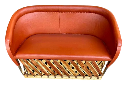 Sillon Love Seat Artesanal Para 2 Personas Tipo Equipal. Marrón Piel Natural