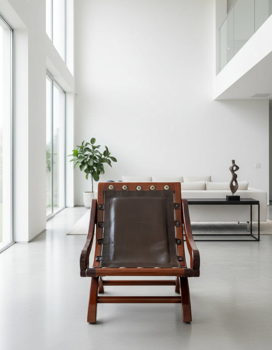 Sillon Silla Miguelito Piel Y Madera Parota Estilo Antiguo
