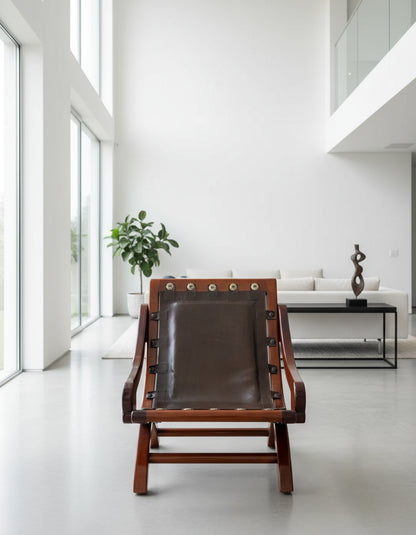 Sillon Silla Miguelito Piel Y Madera Parota Estilo Antiguo