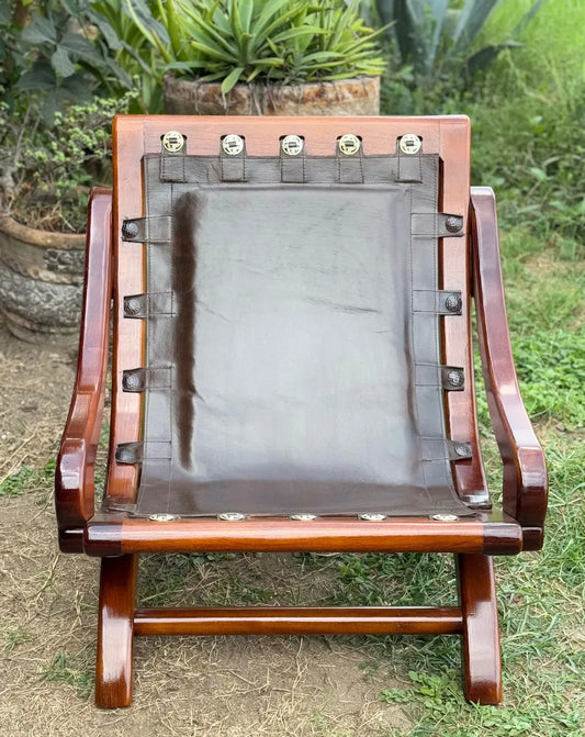 Sillon Silla Miguelito Piel Y Madera Parota Estilo Antiguo