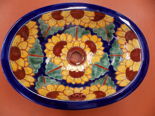 Lavabo Artesanal De Talavera Fina Estilo Antiguos Girasoles.
