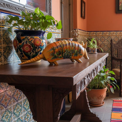 Escultura Armadillo Madera Al Óleo Estilo Antiguo 100% Nueva Oleo