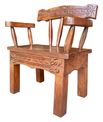 Antique and Original Hand-Carved Mesquite Wood Bench