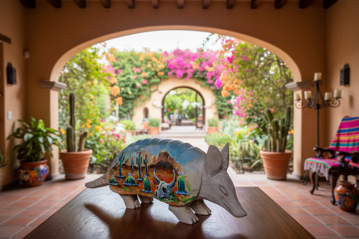 Escultura Armadillo Madera Al Óleo Estilo Antiguo Nueva 100% Oleo