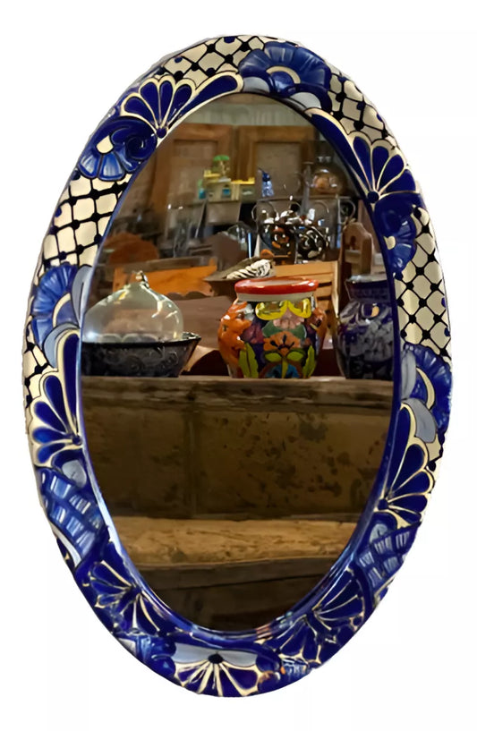 Gran Espejo Artesanal En Talavera Fina Estilo Antiguo.