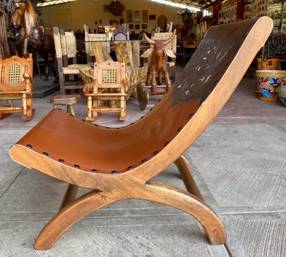 Gran Sillon Miguelito Descanso Piel Mezquite Estilo Antiguo.