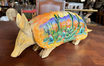Escultura Armadillo Madera Al Óleo Estilo Antiguo 100% Nueva Oleo