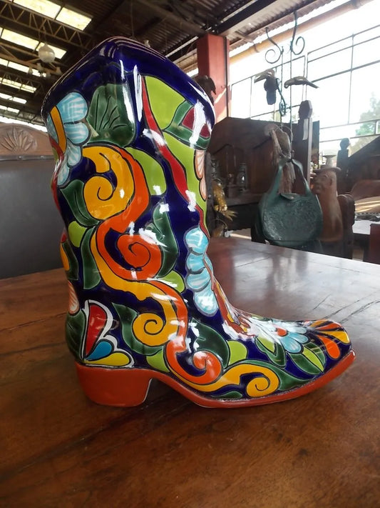 Fine Talavera Handcrafted Pot. Antique Style Boot