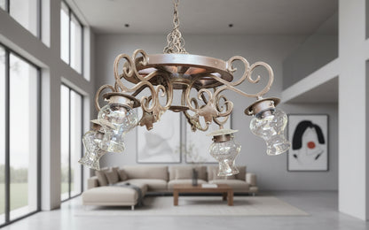 Candil De 4 Luces Rueda En Carreta Mezquite Estilo Antiguo.