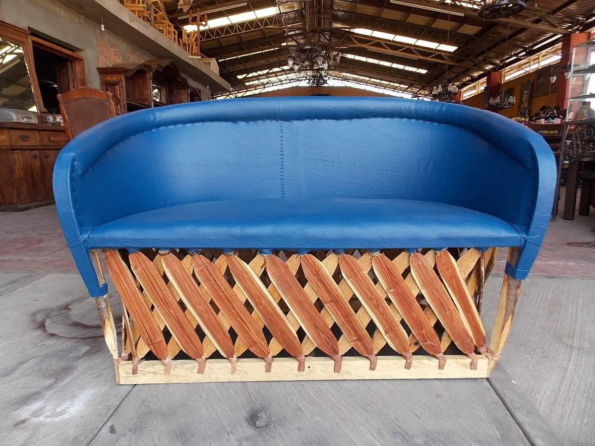 Sillon Love Seat Estilo Equipal Tradicional Azul 2 Personas.