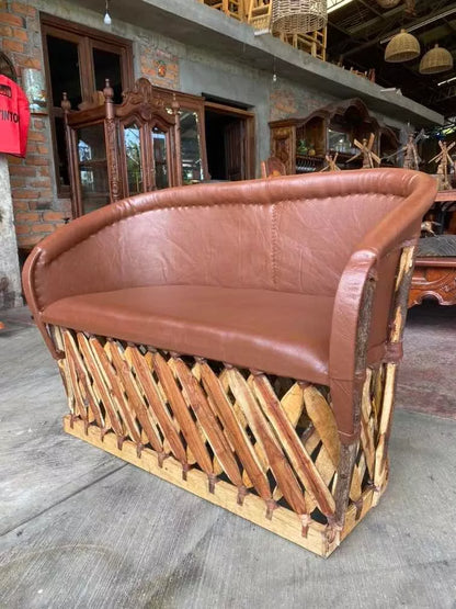 Handmade Equipal Love Seat, Antique Style Chair, Double Seat