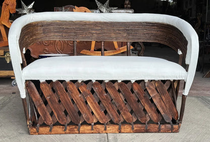 Sillon Love Seat Equipal Blanco 2 Personas Estilo Varas Blanco Piel De Cerdo