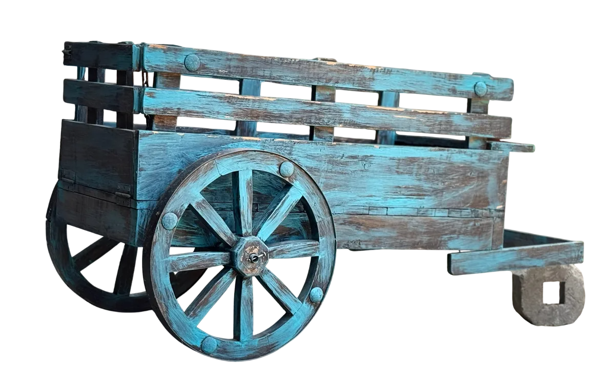 Carreta Artesanal En Madera Antigua De Encino Estilo Vintage