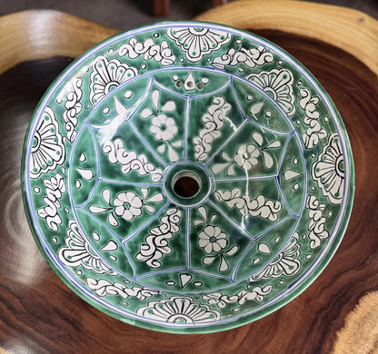 Lavabo Redondo En Talavera Fina Estilo Pavo