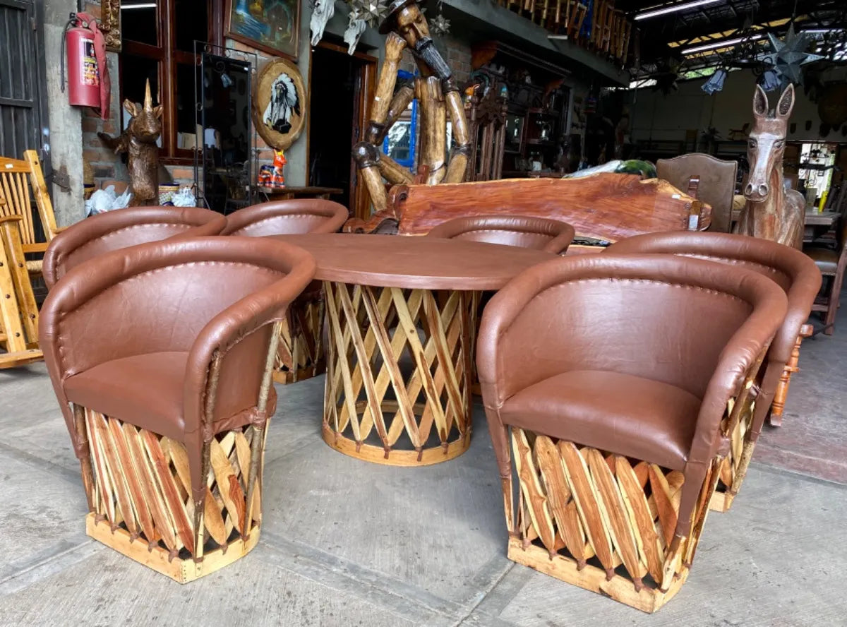6-Chair Equipal Dining Room, Heavily Padded, Antique Style.