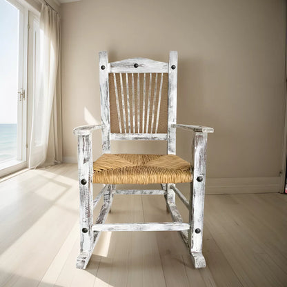 Silla Artesanal Mecedora Blanca Sustentable Estilo Vintage