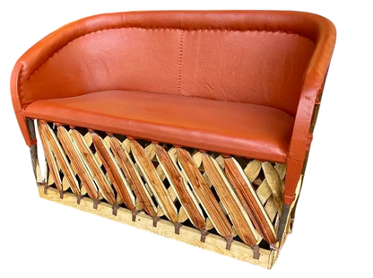 Sillon Love Seat Artesanal Para 2 Personas Tipo Equipal. Marrón Piel Natural