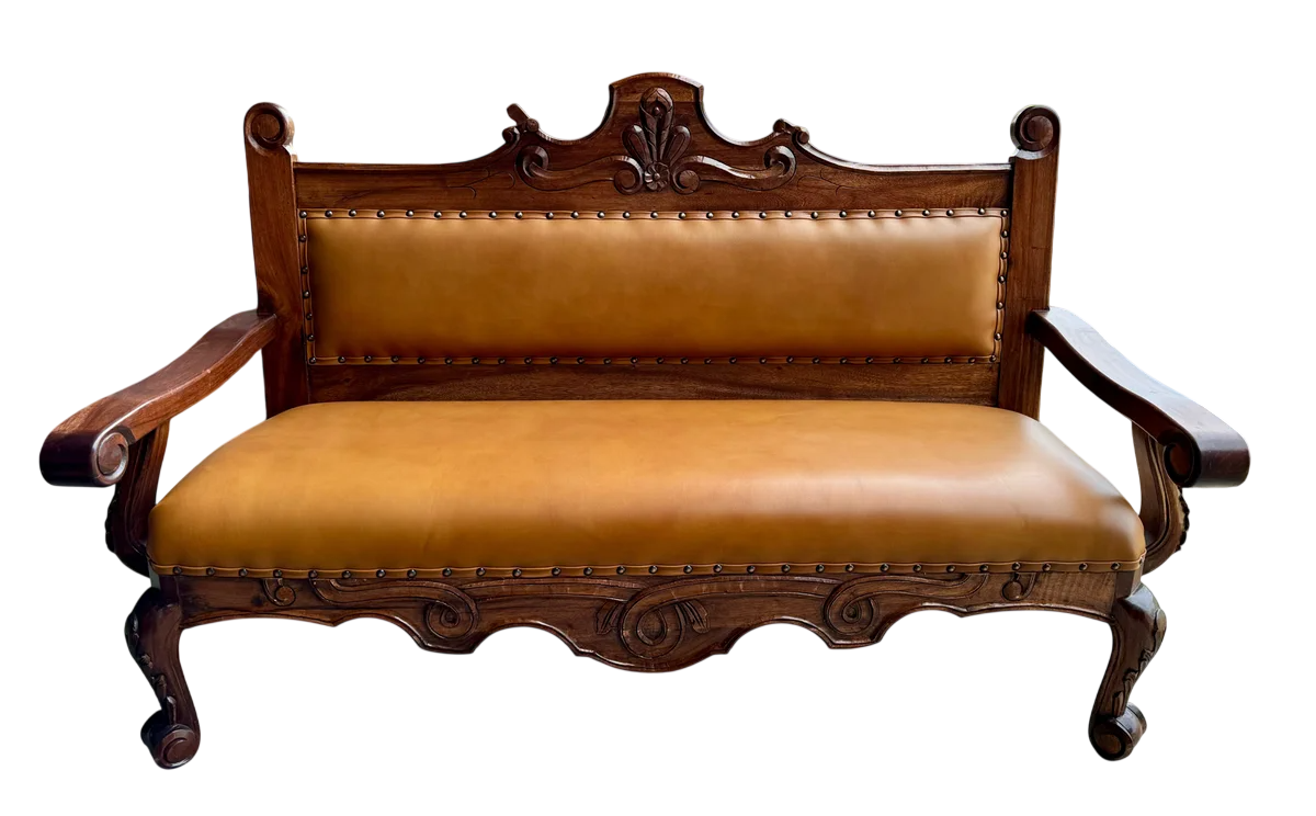 Sala De Madera Mezquite Labrada Y Piel Conquista 100% Nueva Marrón