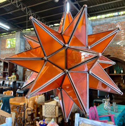 Lámpara Artesanal Estrella Metal Y Cristal Estilo Antiguo.