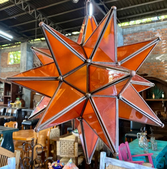 Lámpara Artesanal Estrella Metal Y Cristal Estilo Antiguo.