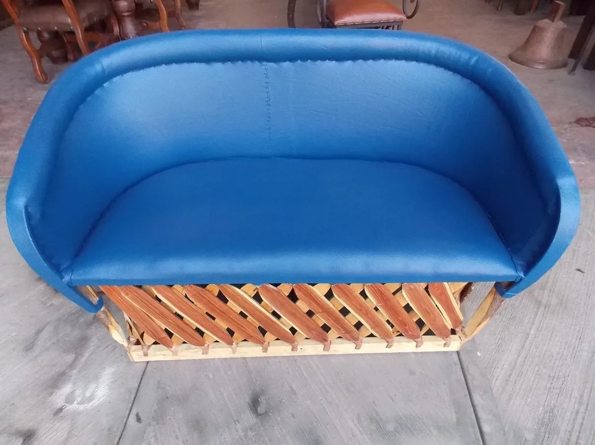 Sillon Love Seat Estilo Equipal Tradicional Azul 2 Personas.