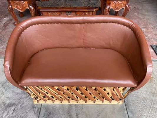 Handmade Equipal Love Seat, Antique Style Chair, Double Seat