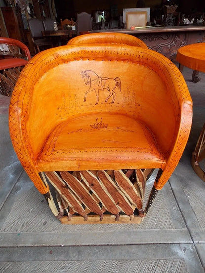 Hermoso Comedor De Equipales Pirograbados Estilo Antiguo.