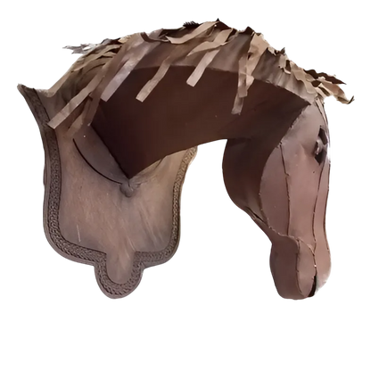 Cabeza De Caballo Con Escudo De Madera. Estilo Antiguo.