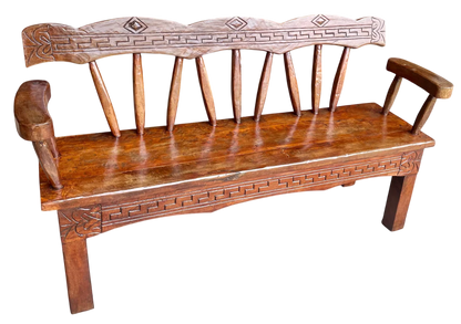 Antigua Y Original Banca Madera De Mezquite Labrada A Mano