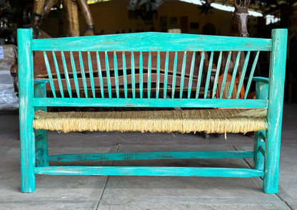 Banca Artesanal 3 Personas Estilo Vintage Antiguo Turquesa.