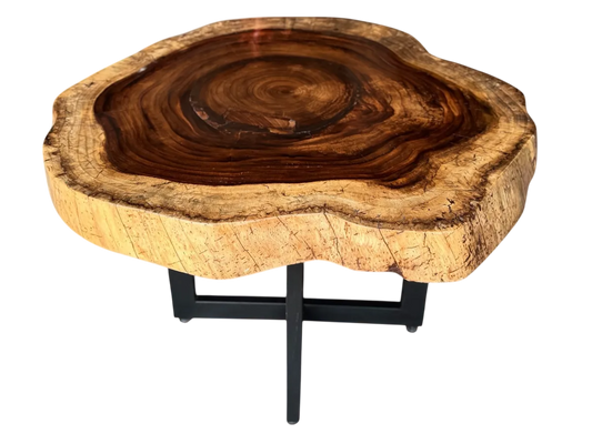 Mesa Comedor Redonda 4 Personas Rodaja Parota Estilo Antiguo