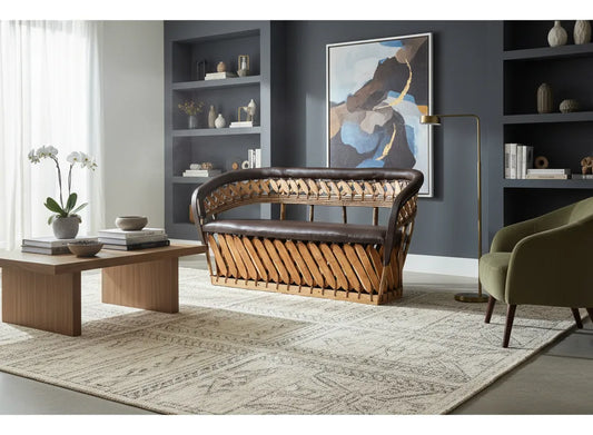 Sillon Love Seat 3 Personas Estilo Equipal Antiguo Estacas. Chocolate Piel