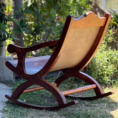 Silla Mecedora Miguelito Piel Mezquite Estilo Antiguo.