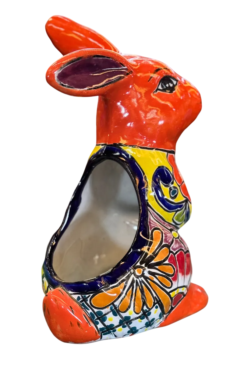Exclusiva Maceta De Conejo En Fina Talavera. Estilo Antiguo Talaveriado Conejo